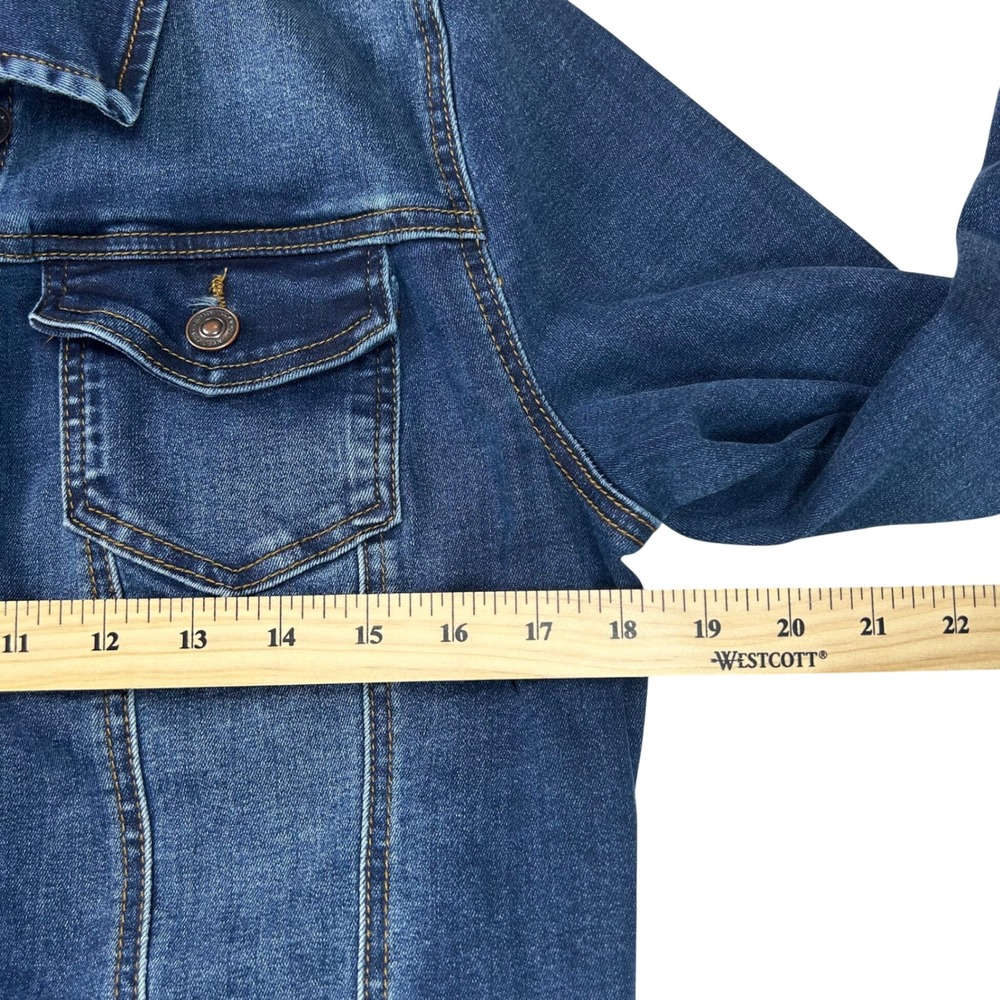 Wax Jean Womens Dark Wash Stretch Denim Trucker Jacket Size M - Picture 4 of 8
